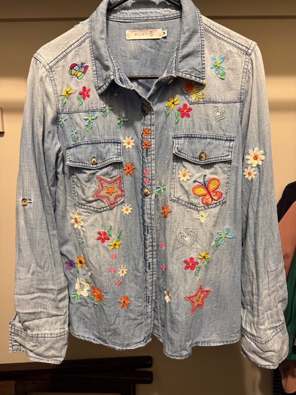 Embroidered Light Wash Denim Shirt